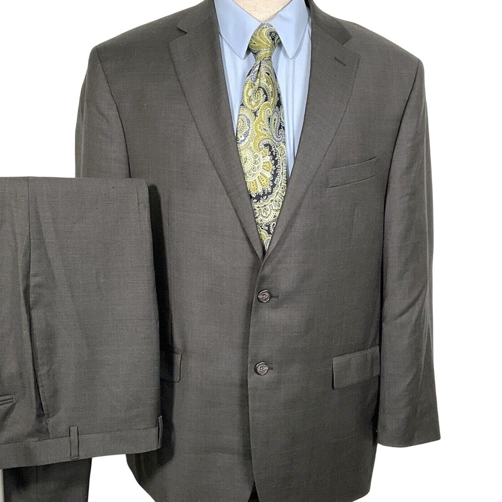 Lauren Ralph Lauren Suit Men 46R 41W 28L Brown Blue Plaid Classic Career Wool